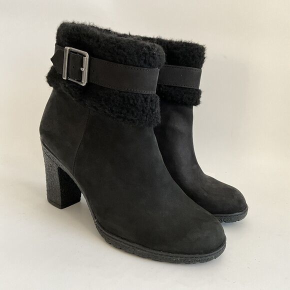 Timberland Leather Ortholite Faux Fur Cuff Buckle Bootie Black 8.5 - Picture 12 of 12